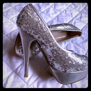 Silver sequin heels